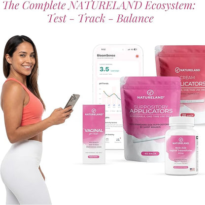 NATURELAND Vaginal pH Test Strips for Women – At-Home Test BV and Yeast Infection Kit, with BloomSense App, Accurate 3.5-6.5 Range, Foil-Sealed (80 Strips)
