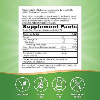 Nature's Way Chlorofresh Chlorophyll Gummies, Supports Healthy Skin and Body Detox*, Internal Deodorant*, Orchard Fruit Flavored, 60 Gummies, (Pack of 2)