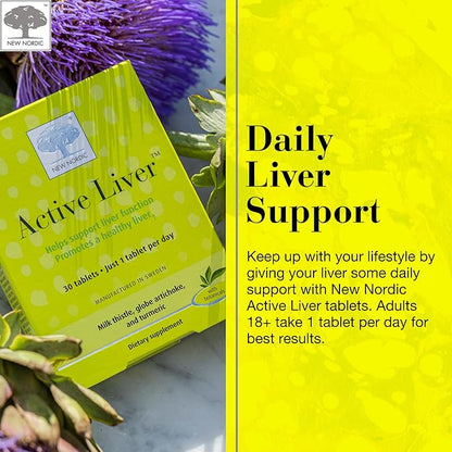 NEW NORDIC Active Liver 90-Day Supply, Daily Liver Supplement, Milk Thistle, Artichoke & Turmeric, 30 Tablets (Pack of 3)