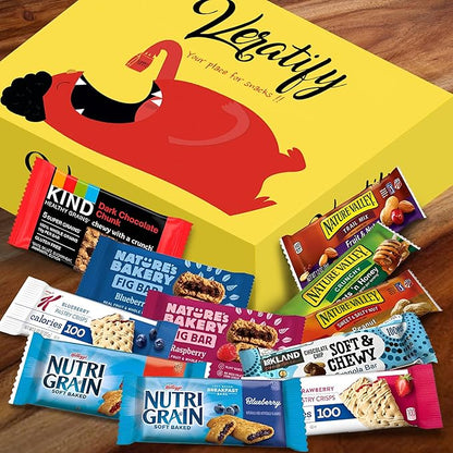 Veratify Healthy Mixed Snack Box (66 Count) Snacks Gift Basket Granola Bars Bulk Variety Grab and Go Men Women Adults Office Work Travel Employee Appreciation School College