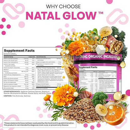 Natal Glow Methylated Prenatal Vitamins for Women Folate Omega 3 Vitamins A B12 C D3 E K2 Iron Riboflavin Biotin Choline Calcium Iodine Magnesium Zinc Selenium Copper Manganese by Clean Nutra