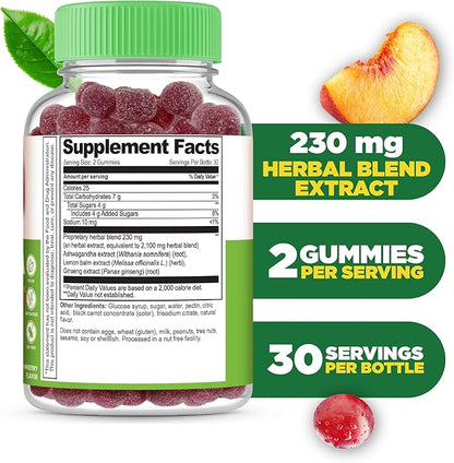 Lifeable Ashwagandha Gummies with Lemon Balm & Ginseng | Vegan Non GMO Ashwagandha Supplement | for Women and Men | 60 Gummies