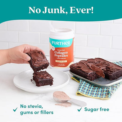 Further Food Chocolate Collagen Peptides Powder with Reishi Mushroom - 100% Grass-Fed, Hydrolyzed Type 1 & 3, 20g of Collagen per Serving, Supports Skin, Hair, Nails & Joints, 11.36 Oz