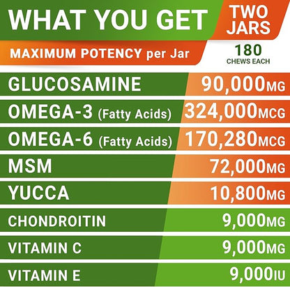 Glucosamine for Large Dogs - Joint Supplement Large Breed w/ Omega-3 Fish Oil - Chondroitin, MSM - Advanced Mobility Chews - Joint Pain Relief - Hip & Joint Care - Chicken Flavor - 360Ct - Made in USA