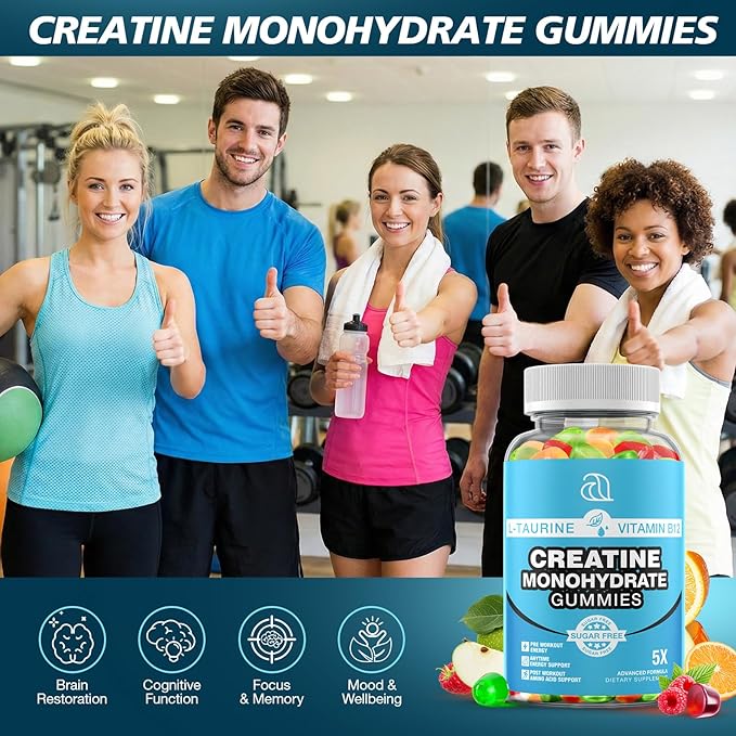 Creatine Gummies for Women & Men - Creatine Monohydrate Gummies Tasty Chewable Supplement, Muscle Support & Energy Boost (2 Pack)