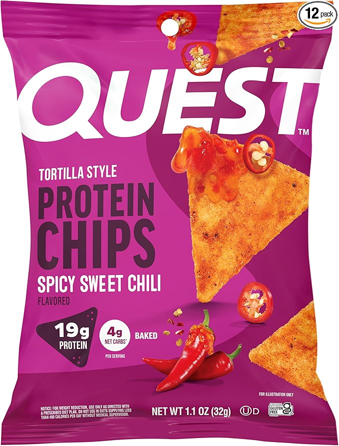 Quest Nutrition Spicy Sweet Chili Tortilla Chip, 19g Protein, 4g Net Carb, High Protein Low Carb, Gluten Free, 1.1 oz (Pack of 12)