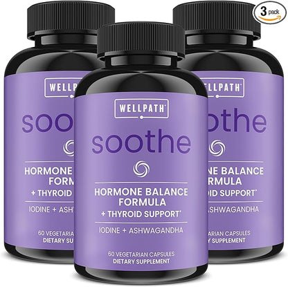 Soothe Hormone Balance for Women + Thyroid Support for Women (3-Pack) | Cortisol Manager, Mood Support, & Metabolism Booster | Adrenal Support | Rhodiola, Selenium, Iodine | Adaptogens, 180 ct