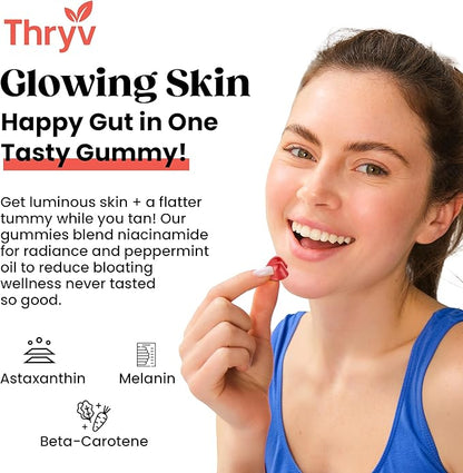 UVBites - Tanning Gummies - Self Tan Supplement - Tanning Pill - Fast Acting & Debloating Melanin Supplement with Beta Carotene, Astaxanthin, Niacinamide - Glow Up Skin (60 Count, Watermelon)