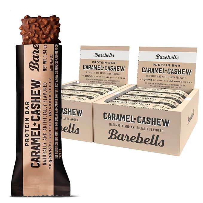 Barebells Protein Bars Caramel Cashew - 12 Count, Pack of 2 - Protein Snacks with 20g of High Protein - Chocolate Protein Bar with 1g of Total Sugars - Perfect on The Go Protein Snack & Breakfast Bar