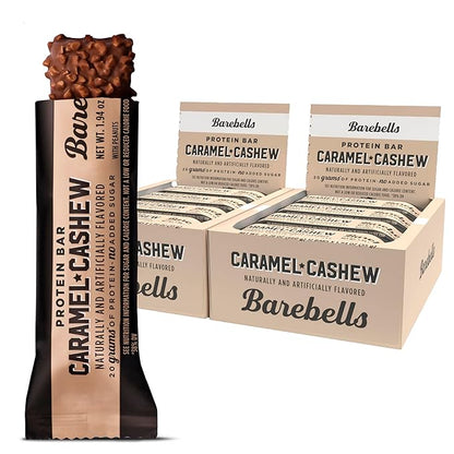 Barebells Protein Bars Caramel Cashew - 12 Count, Pack of 2 - Protein Snacks with 20g of High Protein - Chocolate Protein Bar with 1g of Total Sugars - Perfect on The Go Protein Snack & Breakfast Bar