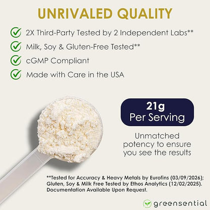 Greensential Collagen Peptides Plus Powder 21oz | + Acerola Vitamin C & Hyaluronic Acid | 100% Hydrolyzed Grass-Fed | Hair, Skin, Nail & Joint Support | Easy to Mix, Unflavored, 28 Servings
