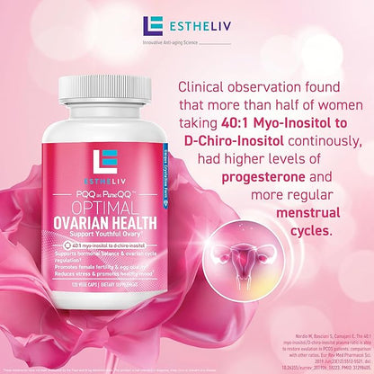 Optimal Ovarian Health | Myo-Inositol + D-Chiro & PQQ | Fertility, Hormonal & Ovarian Support | PCOS Ideal 40:1 Ratio | Vitamin B8 Inositol Supplement for Women | Non- GMO | 120 Capsules