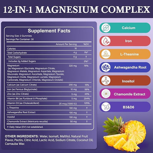 ABYSSUS Magnesium Complex Gummies for Women, Stress & Relaxation Support & Daily Well-Being with 12-in-1 Magnesium & Ashwagandha L-Theanine, 60 Gummies