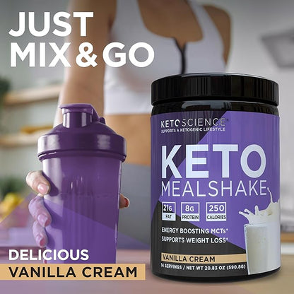 Keto Science Ketogenic Meal Shake Vanilla Dietary Supplement, Keto Protein, Rich in MCTs and Protein, Packed with Collagen, Vitamins and Minerals, Keto and Paleo Friendly, Weight Loss, (14 servings), 20.49 Oz