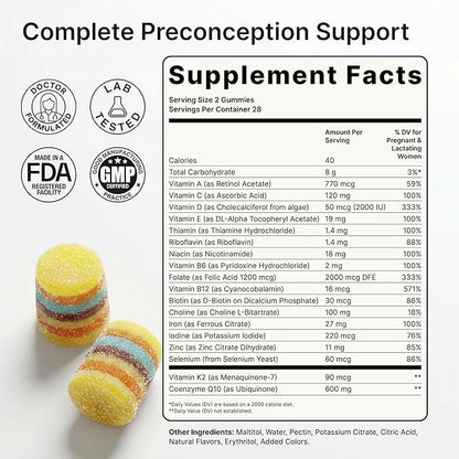 Create for Women | Doctor Formulated Fertility Gummy | 600mg CoQ10 + 27mg Iron + 1200mcg Folic Acid | Preconception & Egg Quality Support | Vegan & No Added Sugar (28 Day Supply)