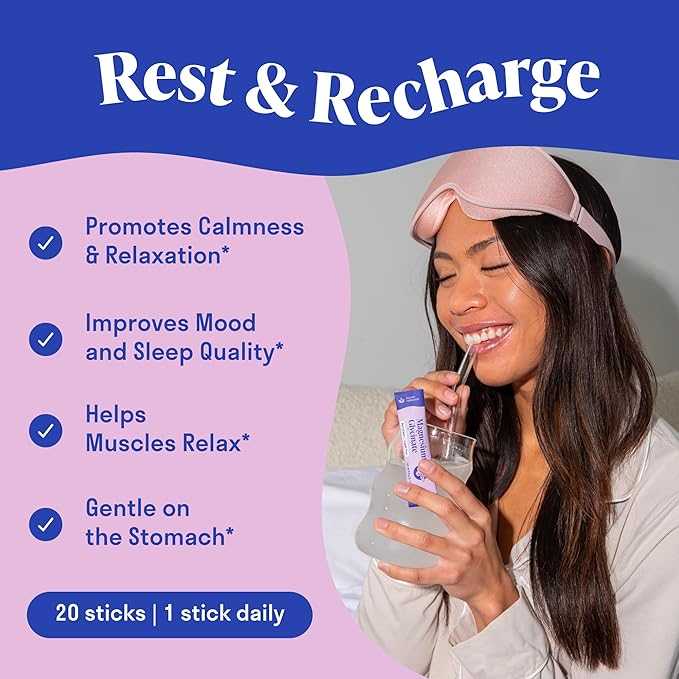 Magnesium Glycinate Powder + L-Theanine | 300 mg High Absorption Chelated Magnesium Powder for Sleep - Mixed Berry Flavor, No Sugar, Support Restful Sleep & Relaxation