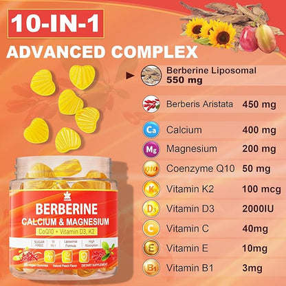 LILICARE Berberine Supplement Gummies Sugar Free, Extra Absorption with Liposomal Berberine & Berberine HCI, Calcium, Magnesium, AMPK Activitor for Sugar & Level, Immune, Energy, Metabolism -Pack of 2