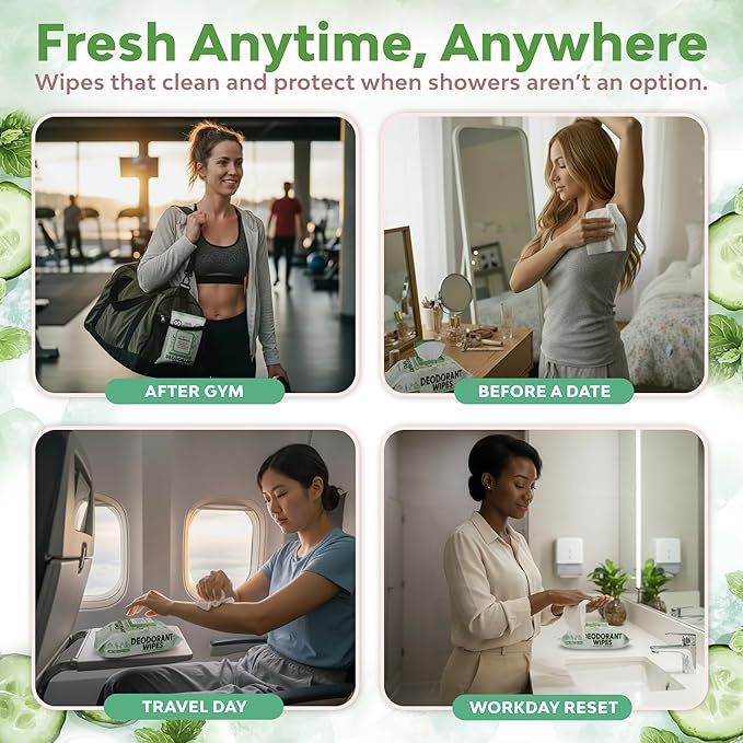 Deodorant Wipes for Women - Freshening Body Towelettes for Post-Workout, Travel, and Daily Deodorizing - On-the-Go Fresh Scent Cleansing Wipes, 240 Count (4 Pack)