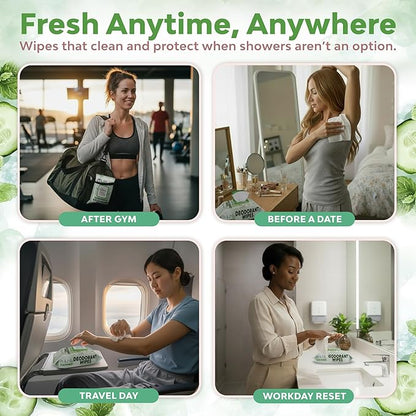 Deodorant Wipes for Women - Freshening Body Towelettes for Post-Workout, Travel, and Daily Deodorizing - On-the-Go Fresh Scent Cleansing Wipes, 240 Count (4 Pack)