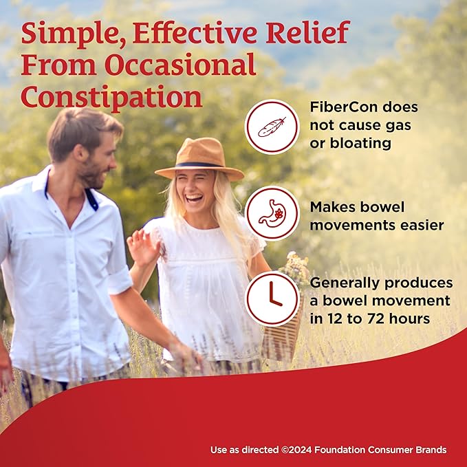 FiberCon Fiber Therapy Coated Caplets, Safe, Simple & Comfortable Insoluble Fiber Product for Bowel Irregularity, Occasional Constipation Relief With No Gas or Bloating, 140 Caplets