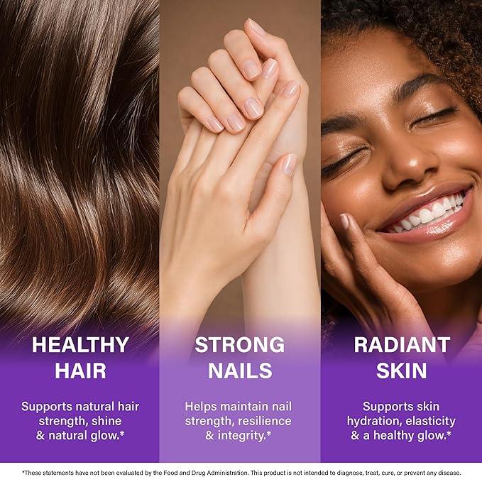 Biotin | Collagen | Hyaluronic Acid | Keratin - Clinically Tested Supplement - Hair Growth Support, Skin & Nails - 25000 mcg Vitamins B2, B3, B6 & B7 + B1 - Made in USA - Women & Men | 120 Capsules