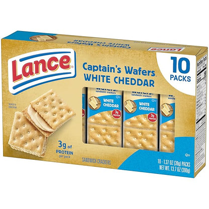 Lance Sandwich Crackers, Captain's Wafers White Cheddar, 10 Individual Packs, 6 Sandwiches Each