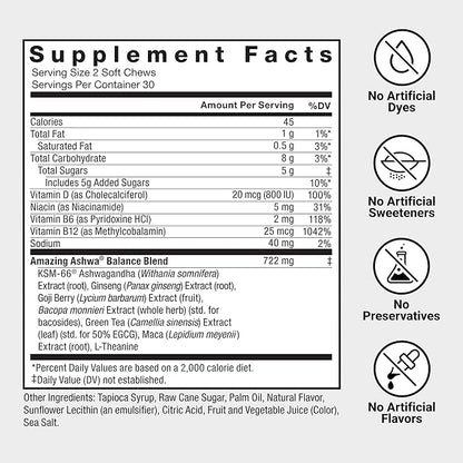 Force Factor Amazing Ashwa for Stress Relief, Memory, Focus, and Immune Support Health, Ashwaganda Supplement with KSM-66 Ashwagandha for Stress, 180 Soft Chews