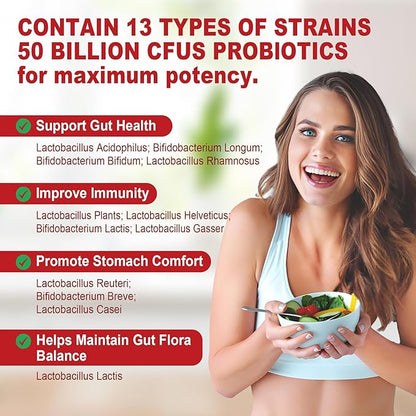 Probiotic + Prebiotic Gummies for Adults & Kids 4+, Sugar Free Chewable Probiotic 50Billion CFUs w/Fiber, Vitamin B1 B2 D3 & Zinc, for Digestive & Gut Health, Boost Microflora Diversity, Vegan 120 Cts