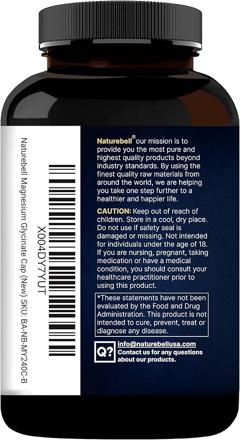 Naturebell Pure Magnesium Glycinate 500mg, 240 Veggie Capsules | 100% Chelated & Purified – 3rd Party Tested, Vegan Friendly, Non-GMO, Filler Free