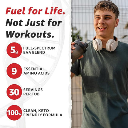 10X Health Amino Acids - 30 Servings of EAA & BCAA Powder, Pre Workout BCAA with Essential Amino Acids Supplement - BCAAs & EAAs for Longevity, Muscle Support, Strength, Energy - Fruit Punch