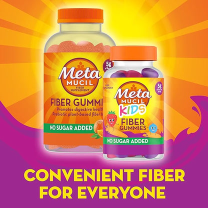 Metamucil Kids Fiber Gummies, No Sugar Added, 5g Prebiotic Plant-Based Fiber Supplement Blend, Mixed Berry Flavored, 120ct Gummies, (Pack of 2)