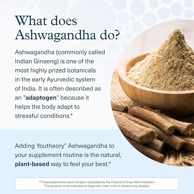 Youtheory Ashwagandha Gummies - with Organic KSM-66 Ashwagandha - Herbal Blend to Support Stress Relief & Energy Levels* - Helps Support Mood* - Sugar Free - Blueberry Flavor - 60 Vegan