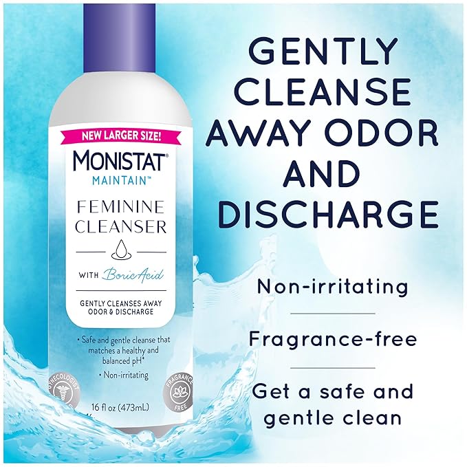Monistat Boric Acid Feminine Wash, Fragrance-Free Intimate Wash for Women with Gentle pH-Balanced Formula, 16 Fl Oz (Pack of 2)
