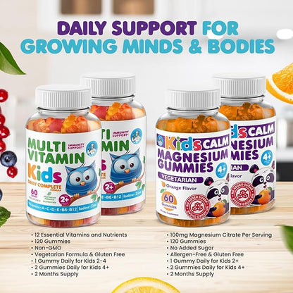 DR. MORITZ Kids Magnesium Gummies Orange Flavor (120 Count) and Kids Multivitamin Gummies (120 Count) - Relaxation & Health Support - Non-GMO, Vegetarian Toddler Vitamins