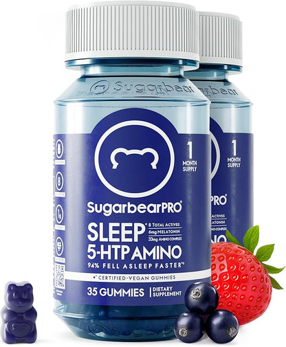 SugarBearPro Sleep Gummy 2 Month Supply, Extra Strength Melatonin 6mg, for Men & Women, Vegan Vitamin B6, L-Theanine, 5 HTP, Valerian, Sleep Aid for Adults & Teens, Certified Kosher