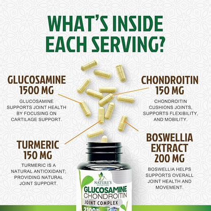Glucosamine Chondroitin MSM - Joint Support Supplement for Joint Mobility, Comfort and Cartilage Support For Men and Women - Glucosamine Complex Supplements with Turmeric & Boswellia - 120 Capsules