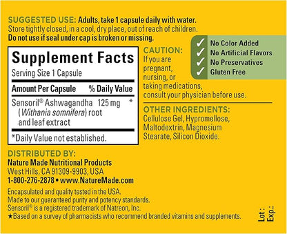 Nature Made Ashwagandha Capsules 125mg for Stress Support, Ashwagandha Supplements, 60 Capsules, 60 Day Supply