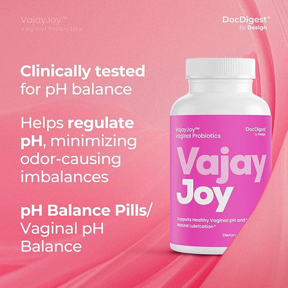 VajayJoy pH Balance Pills -Womens Vaginal Probiotic for pH Regulation, Clinically Shown to Restore pH Equilibrium and Natual Lubrication- Reduces BV, Yeast Infections and Odor
