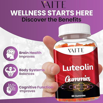 Luteolin 100mg Supplement - Vegan, Non-GMO, Sugar-Free, Easy to Swallow - Antioxidant Complex for Brain Health, Memory, Cognitive Function, Mood & Energy for Men and Women - 60 Chewable Gummies