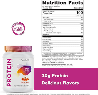 FoxyFit Protein for Her, Caramel Mocha Whey Protein Powder with CLA and Biotin for a Healthy Glow (1.85 lbs)
