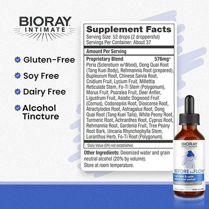 BIORAY Intimate Before The Flow - 2 fl oz - Diminishes Normal Symptoms of PMS - Non-GMO, Gluten Free