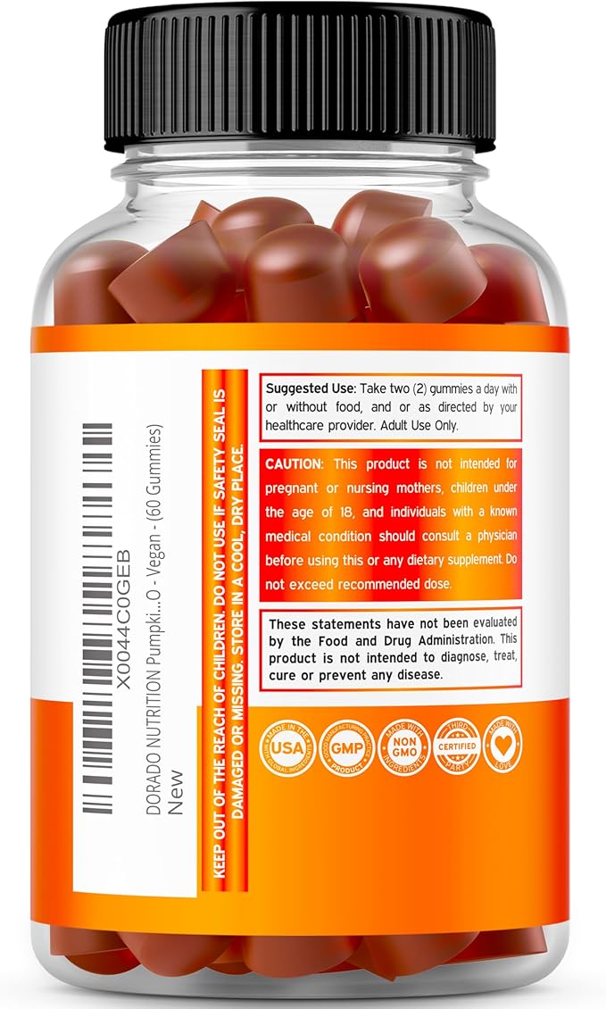 Pumpkin Seed Oil Gummies 4000mg Sugar Free Gummy Supplement with Pumpkin Seed Extract for Adults - Delicious Orange Flavor , Non GMO - Gluten Free , Vegan Supplement & USA Made (60 Capsules)