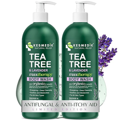 Tea Tree Lavender Body Wash MaxTherapy, Itchy Skin Relief, Antifungal Defense, Fights Body Odor, Soothes Jock Itch & Athlete's Foot, Intimate Wash, Men & Women, 2-Pack, Limited Edition