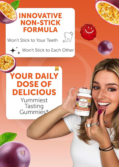 Lunakai USA Made Vitamin E Gummies 400IU with Vitamin C - Delicious, Vegan, Non-GMO Supplement for Daily Skin & Eye Support, 60ct