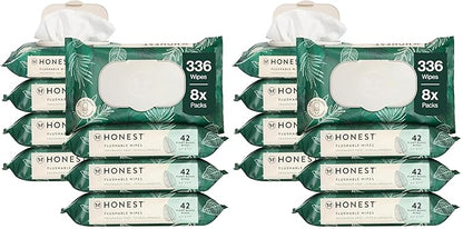 The Honest Company Hypoallergenic Flushable Wipes for Sensitive Skin, Tropical Leaves,42 Count (Pack of 16)