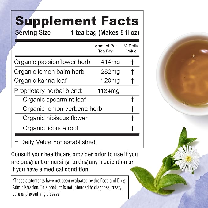 Numi Organic De Stress Herbal Tea – 48 Herbal Tea Bags – Caffeine Free Blend with Spearmint Passionflower Lemon Verbena Lemon Balm Hibiscus & Licorice for Relaxation & Calm