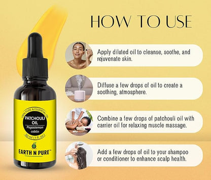 Earth N Pure Patchouli Essential Oil Natural & Therapeutic Grade for Aromatherapy, Skin & Hair Care with Glass Dropper 15 ml