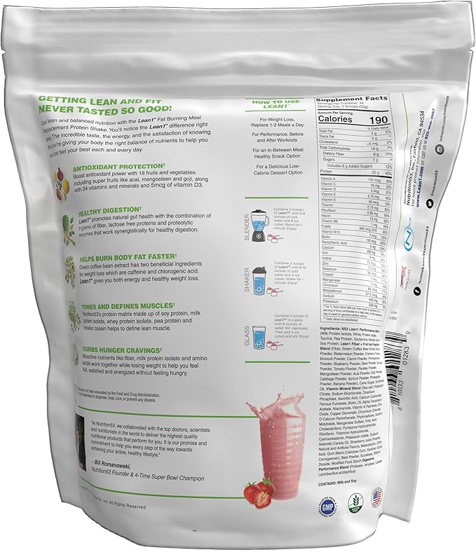 Lean1 Meal Replacement Protein Shake, Strawberry Flavor, 44 Servings in 5 Pound Bag
