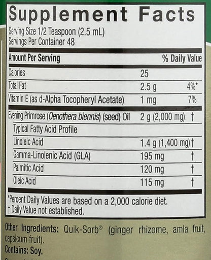 Nature's Answer Liquid Evening Primrose Oil 4oz Liquid | Cold Pressed | Essential All Natural Moisturizer for Hair, Skin, Nails | Rosacea Psoriasis Eczema Relief | Single Count