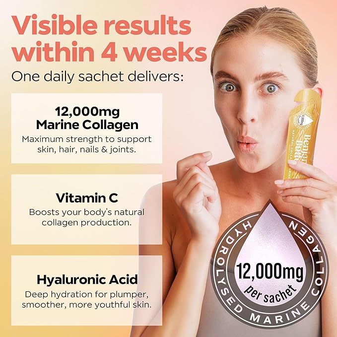 12,000mg Marine Collagen Liquid Shots| High Strength Hydrolyzed Marine Collagen Peptides w/Hyaluronic Acid & Vitamin C for Skin, Hair & Joints | Mango, 14 Daily Servings 30ml